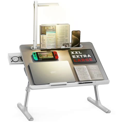 SAIJI Laptop Bed Tray Desk with LED Desk Light, Adjustable .